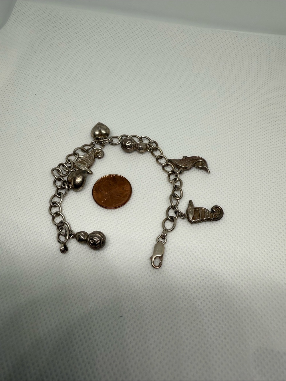 Sterling Silver 925 Charm Bracelet with Nautical and Heart Charms